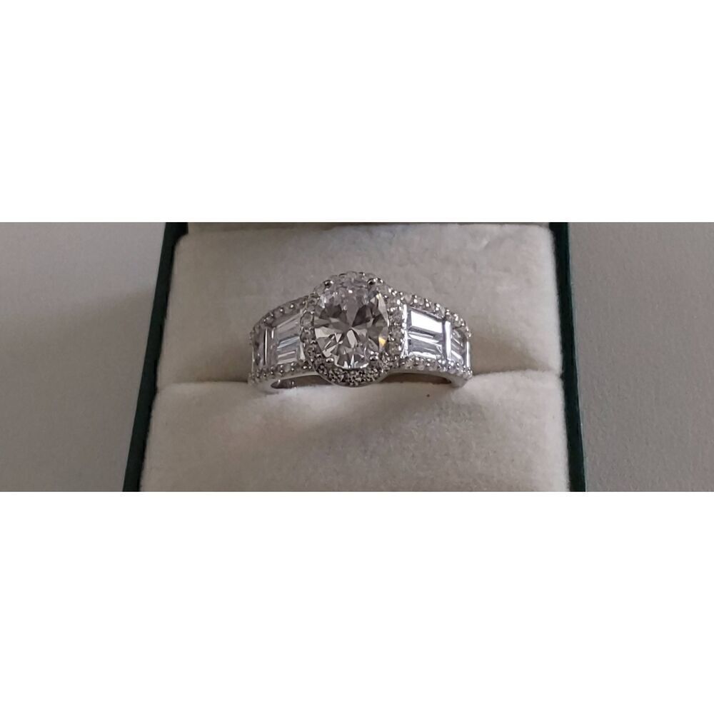 New~3.2 Ct. Genuine Diamond Simulant Oval~Round~Baguette Engagement Ring Sz 8